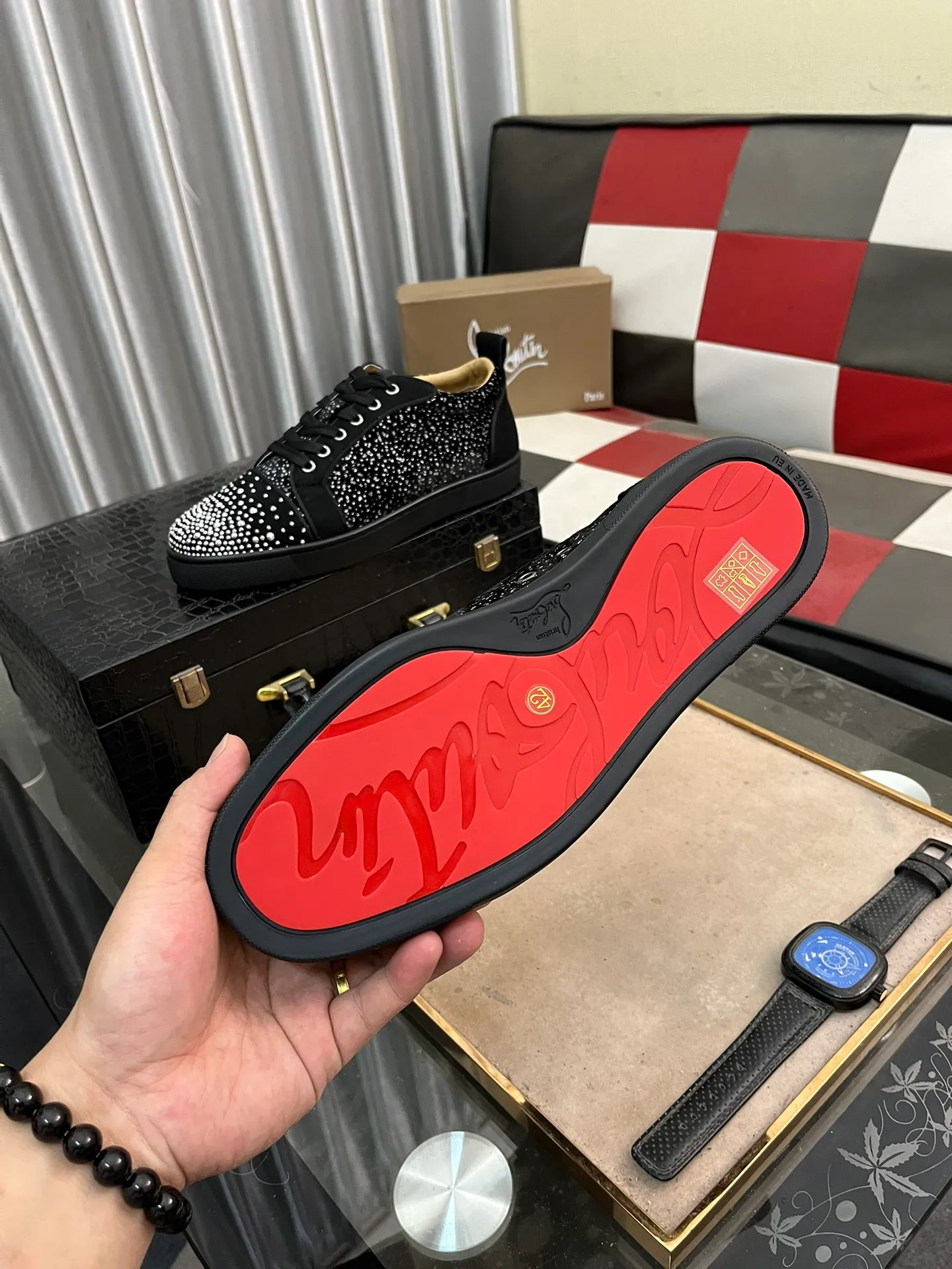 Men's men's shoes💰458⌚️⌚️christian louboutin (CL red sole shoes) counter hot diamond series, casual sneakers📢 📢 📢 Exclusive hot style release🎈🎈💪Movable latex feet👻Finished outsole line [Deyi] Global supply😝 [Top version]: Original imported cowhide upper, top original leather lining, original open-molded TPU outsole, original 1:1 detail processing, original shoe last, large number of ready-made code numbers: 38-44
